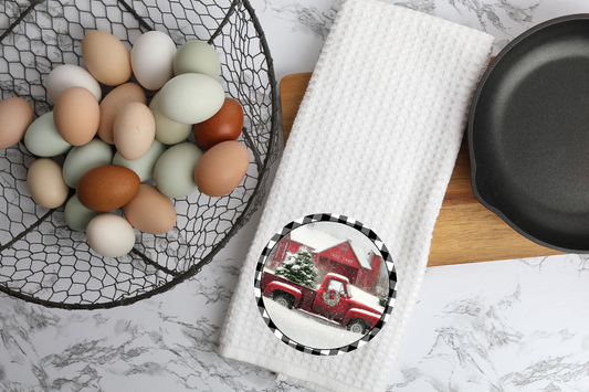 Red Truck Tree Farm Buffalo Plaid Waffle towel